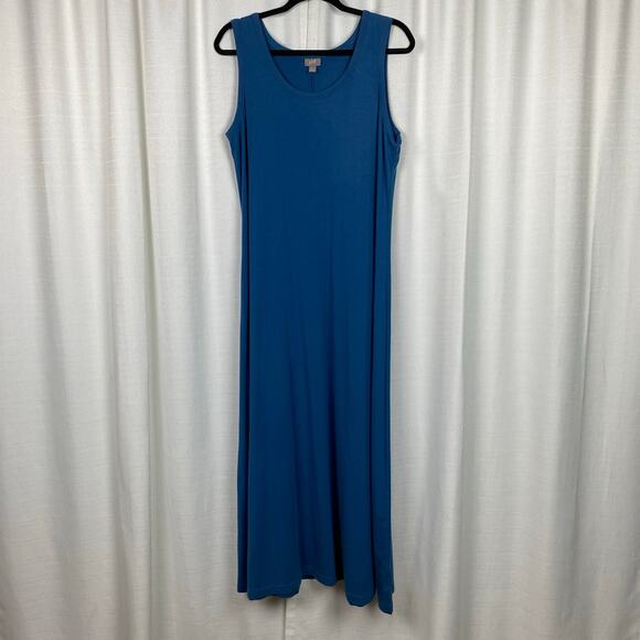 J.Jill Blue Sleeveless Cotton Blend Tank Maxi Dress Sz.L - Picture 1 of 10